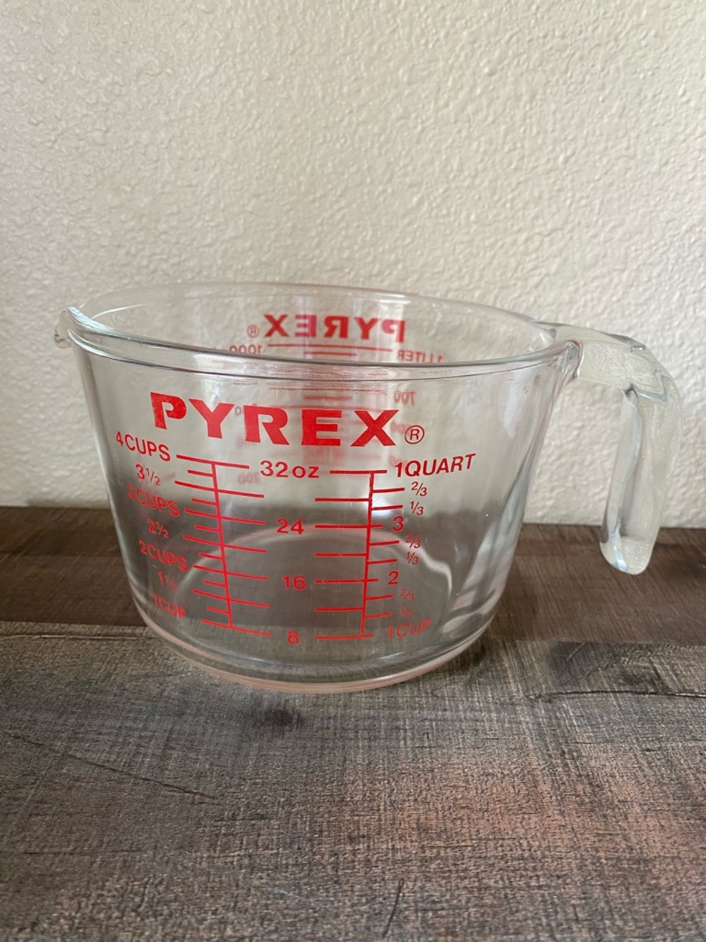 Vintage Pyrex Corning Clear Glass 4 Cup Measuring Cup with Red Graduations #532